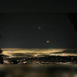 A Happy Sky over Low Angeles #nasa #apod #sky #moon #waxingcrescent #satellite #planet #planets #venus #jupiter #planetaryconjunction #mtwilsonobservatory #losangeles #california #solarsystem #space #science #astronomy