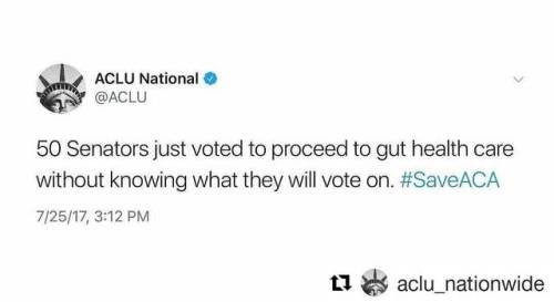 randycwhite:
“#Repost @aclu_nationwide
・・・
Today’s vote is also a call to action. It is a procedural first step, but not the final hurdle. We remain ever vigilant. #healthcare #trumpcare #obamacare #savemedicaid
”