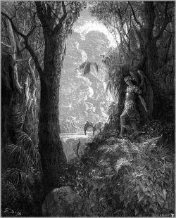 nigra-lux:  DORÉ, Gustave (1832-1883)Satan hides in Paradise (illustration for John Milton’s “Paradise Lost”)1866EngravingEd. Orig.