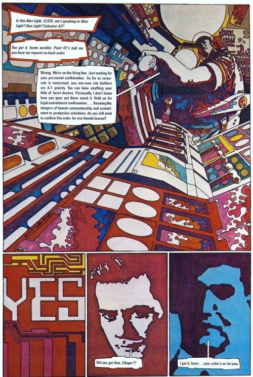 70sscifiart:‘…Rears Its Ugly Green Head,’ by Mike Hinge and Neal Adams. A psychedelic 70s comic from