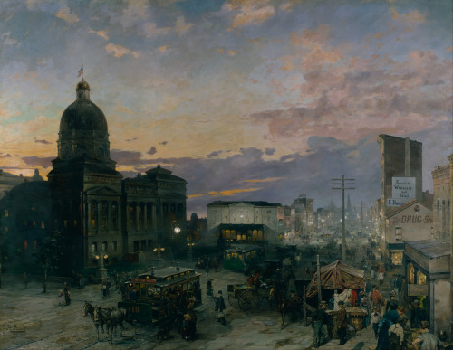 Washington Street, Indianapolis at Dusk, Theodor Groll, 1892-95