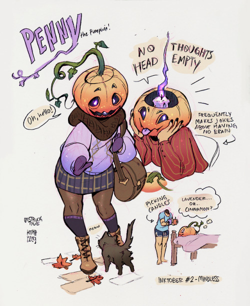 #Inktober Day 2 - “Mindless”! penny is a dullahan who uses a pumpkin to express hersel