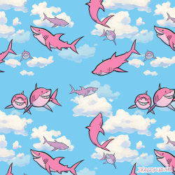 dragonbeak:  Pink shark in the sky, I can swim twice as high.My new pattern design, “Shark Smiles”, is now available on RedBubble!  Get yourself some relaxing, cheerful sharks as shirts, bed duvets, bags, lots of stuff.