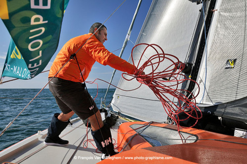 2014/10/10 : Giancarlo Pedote training for Rhum.
Off Ile de Groix, south Britanny, onboard with italian skipper Giancarlo Pedote, training for “Route du Rhum”, on his Class 40 “Fantastica”.