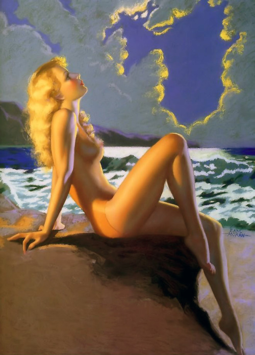 lovethepinups: Earl Moran - Beauty on the beach with this lovely illustration from the 1950’s.