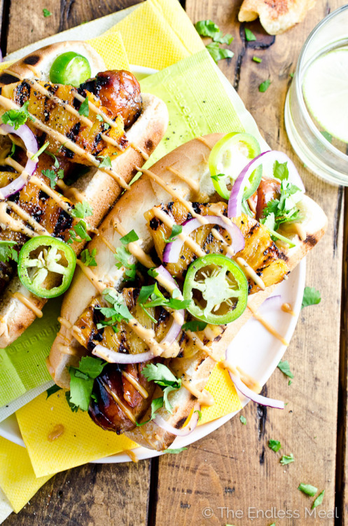 verticalfood:Hawaiian Hot Dogs with Grilled Pineapple and Teriyaki Mayo