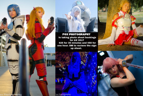 Currently taking photoshoot bookings for AX 2017!$50 for one hour and $25 for a half hour. Please le