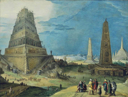 babelziggurat:King Nimrod in front of the Tower of Babel. Hendrick van Cleve III (1525-1589)• B