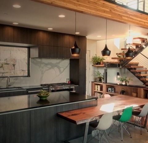 Boise Contemporary KitchenMid-sized Trendy Single-wall Concrete Floor And Gray Floor Eat-in Kitchen Photo
