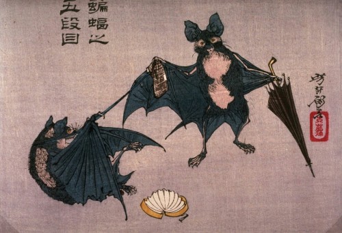 the-evil-clergyman: Komori no godan (bats) by Tsukioka Yoshitoshi (1880-83)