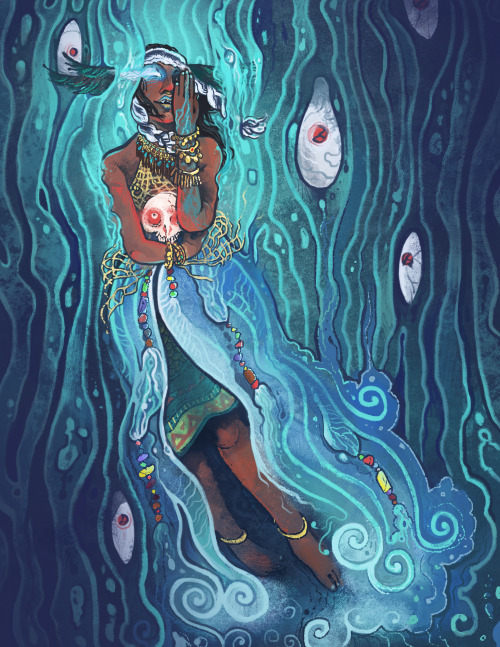 kettlehead-comics:Sometimes you’re commissioned to do an illustration of Azteca river goddess Chalch