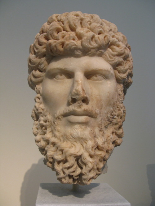 Portrait head of the Roman emperor Lucius Verus (r. 161-169 CE, jointly with Marcus Aurelius), sculp