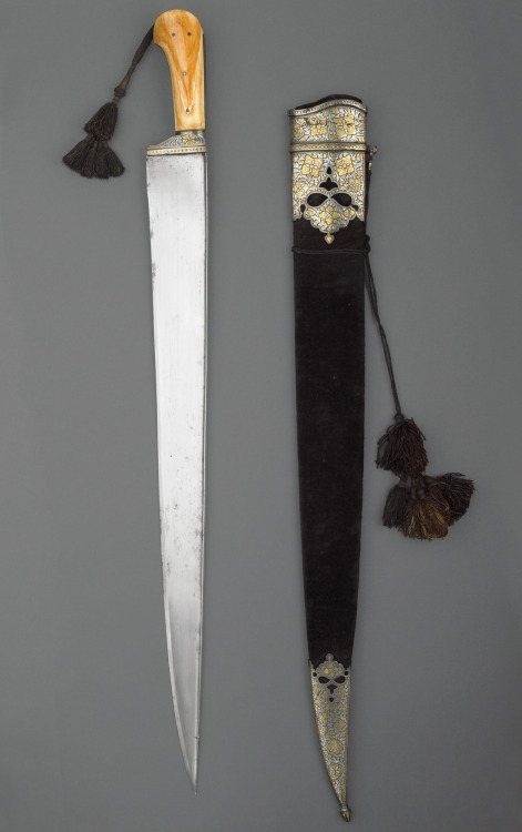 theoutcastrogue:Khyber KnivesAfghan Khyber Knife, 18-19th century, steel, ivory, gold, iron, wood, l