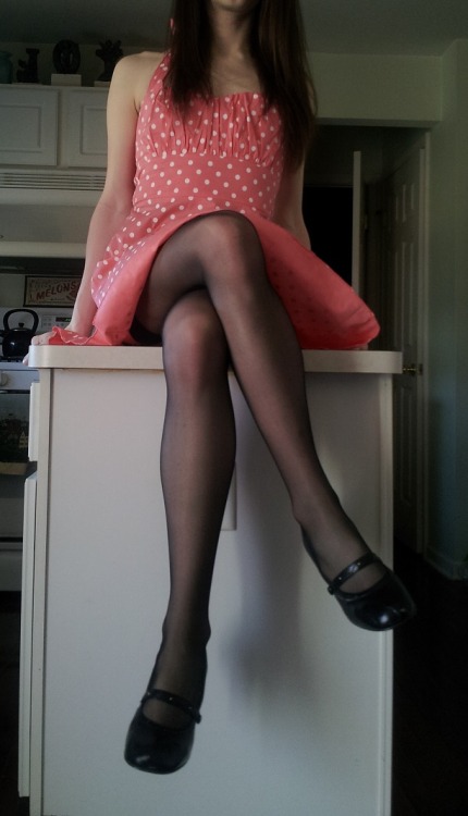 hungry4cockypanties:  shesuspects:  sarisstg:  Daddy gave me this SUPER cute polka-dot dress, I knew it would look adorable with these stockings. And no panties of course. I’m going to be wearing it all day long!  “Miniskirt(dress)  Monday”  Sexy!!