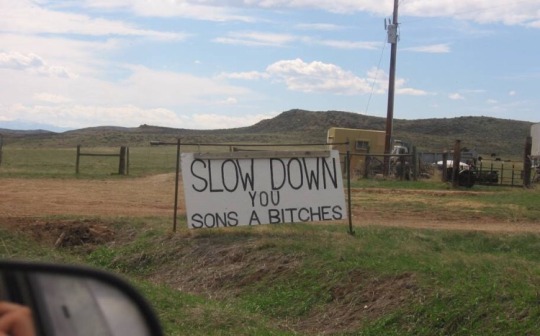 lets-get-muddy:  coloradoqueen:  If anybody find that picture of the handmade road sign that says Slow Down You Sons of Bitches I will be super grateful   