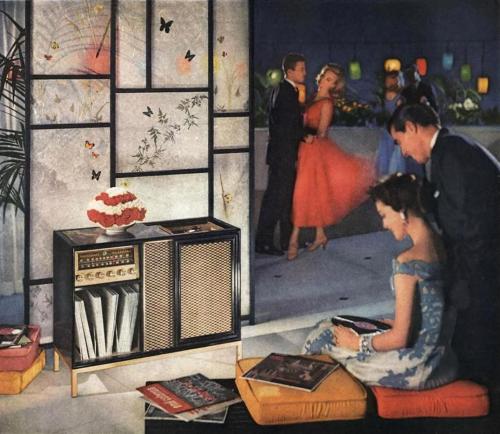 legacysat:  Magnavox, The Continental AM-FM radio-phono, in a variety of woods - traditional, provincial or modern style, from 踥,50, 1957