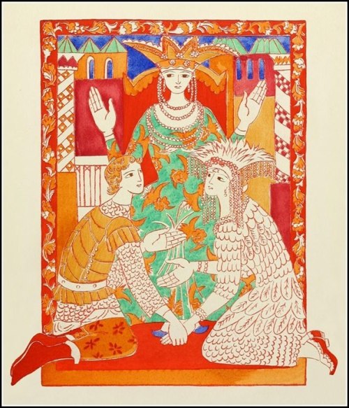 russian-style:  Natalia Goncharova - Illustration to the Tale of Tsar Saltan by Alexander Pushkin, 1921. 