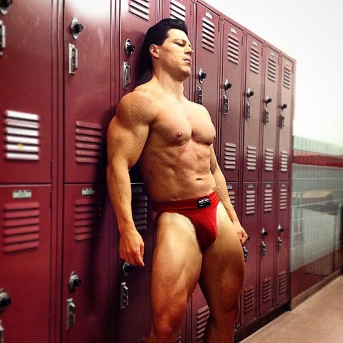 dwainleland:  “What’s #love got to do with it?” “Everything,” I say. #Everything. #LockerRoomSeries #Cardinal #red #jockstrap by #SafeTGard. #muscle #bodybuilder #candid #malebody #fitbod #malemodel #modelhomme #bodybuilding #lockerroom