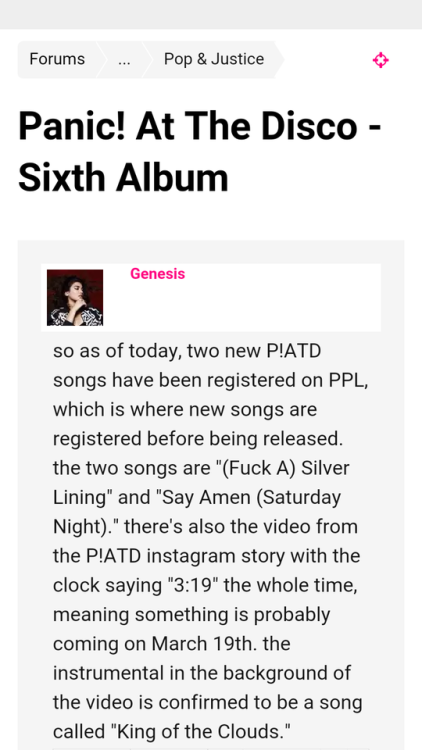 Via popjustice(Link: http://forum.popjustice.com/threads/panic-at-the-disco-sixth-album.67005/)