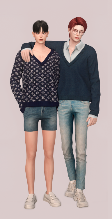 sudal-sims:[sudal] V-neck knit set M▶ All lod▶ Nomal mapV-neck knit - 25 swatchV-neck knit & shi