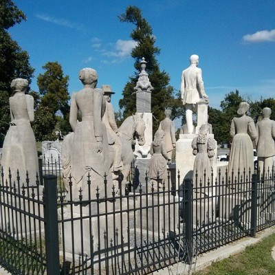 Guy died in 1899. Built these life size statues of his family and pets. Yet he’s the only one buried here. Mayfield KY