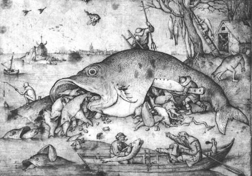 Big fishes eat small fishes, 1556, Pieter Bruegel the ElderMedium: ink,paper,pen,brush