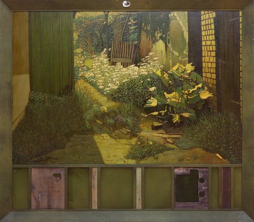 Jacek Rykała（Polish, b.1950 ）Mgła I    1997   olej+kolażCykl Rezydencje-Agnieszka   1998-2000   olej+kolażPodszepty dzielnicy Sielec-radio na pierwszym piętrze   1998   olej+kolarzOgród   1999   olej+kolażAdresat nieznany-żydom ze