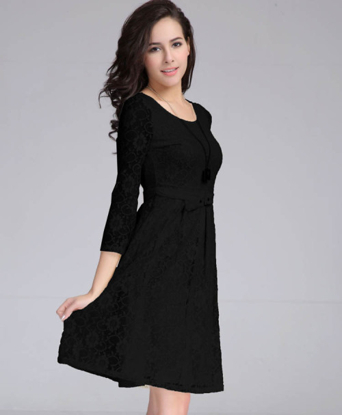 2014 new arrival knee length dress. Long sleeves. Scoop neck. Fabric: lace. Color: Red, Beige, Black