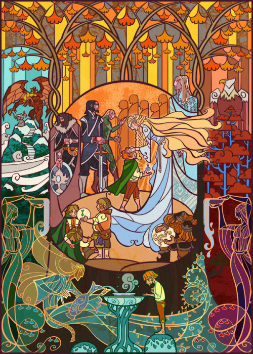 themightyglamazon: ex0skeletay: Lord of the Rings Stained Glass Illustrations by breathing2004 O