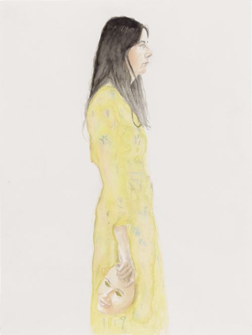 Lockdown Portrait  -   Gillian Wearing , 2020.British, b. 1963-Watercolour on paper , 50.5 x 38.5 x 