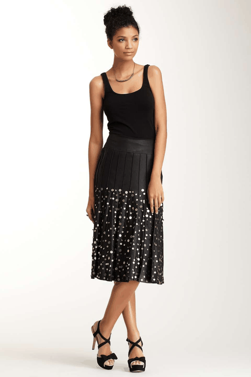 Polli Says Antiqued Goat Leather Multi Panel Skirt