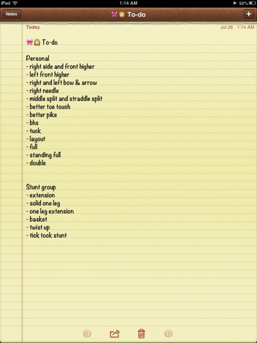 lovecheerxo: My cheer to-do list. However I crossed off left and right bow and arrow since I have it