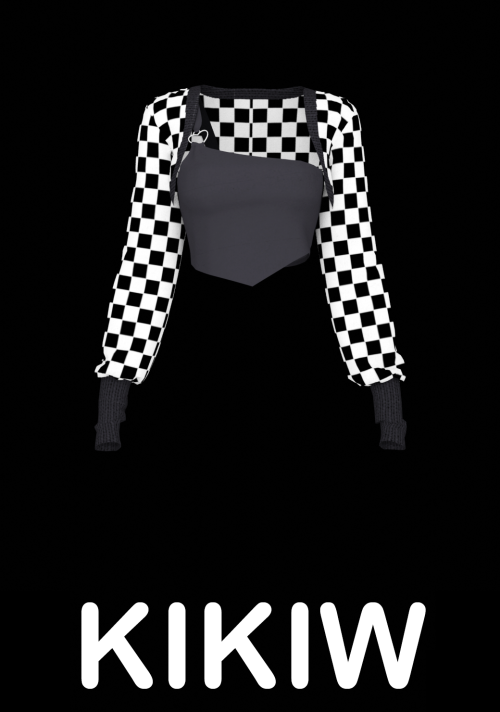 [KIKIW]black and white checkerboard top ♥New mesh♥1 color♥Base game compatible♥Female♥HQ textures♥Cu