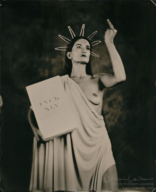 Lady Liberty Shines the Finger of Freedom, with @dakotasnow.  8x10 tintype, second in my “Shining Fi