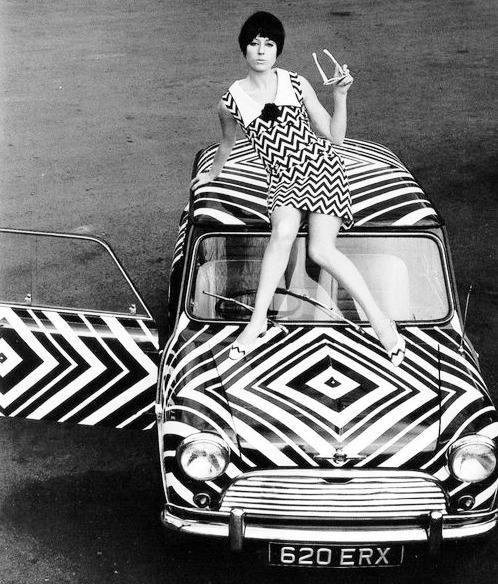 60sfashionandbeauty:  Mod girl and op art car, 1966. (♥) 