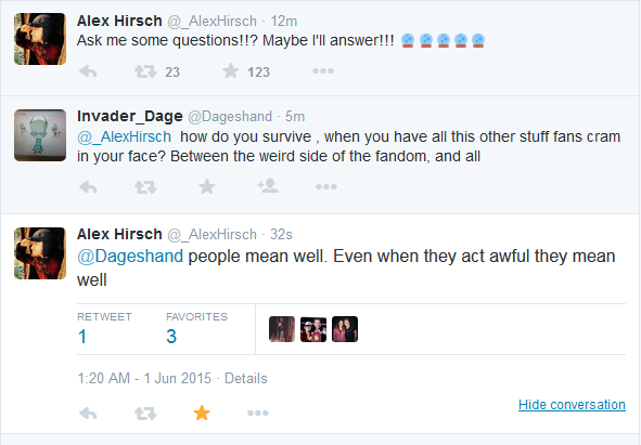 laur-rants:  Alex Hirsch being a perfect cinnamon roll on Twitter to his fans.