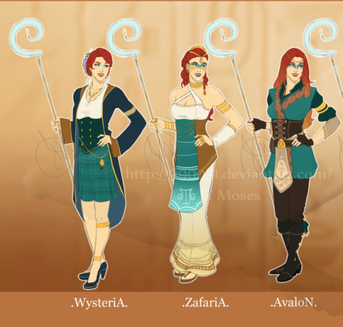 I realize I never posted Esmee’s wardrobe heremy spin-off designs for the worlds!