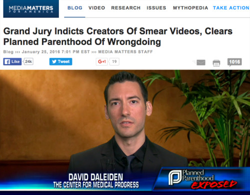 mediamattersforamerica:  The creators of the anti-Planned Parenthood smear videos lied so much that they were our 2015 Misinformer of the Year. Their indictment is a step towards justice! 