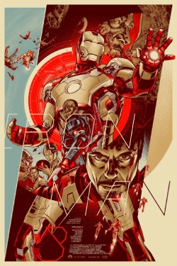 xombiedirge:  Iron Man 3 by Martin Ansin &amp; by Phantom City Creative / Tumblr 24” X 36” Screen prints. Martin Ansin’s Regular edition of 450 and a variant color way edition of 200. The PCC print features glow in the Dark inks and is in an