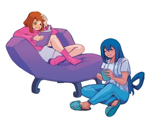 fenkko: uraraka and tsuyu enjoying a lazy day