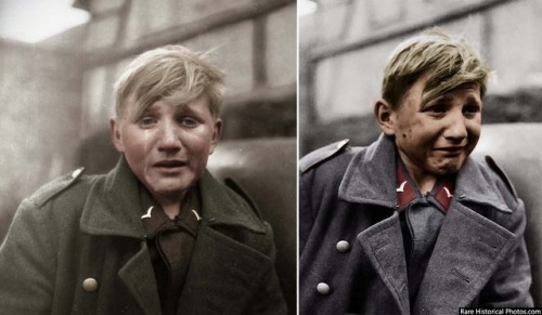 slightlycrookedletters: historicaltimes: A 16 Year Old German soldier cries after his position is ov