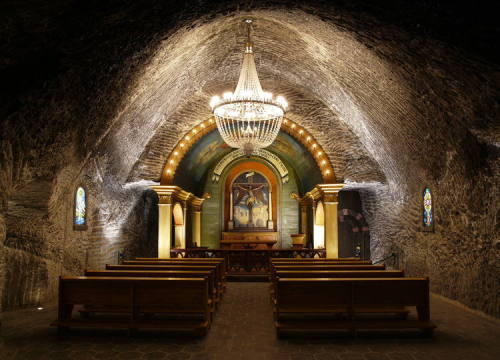 placesandpalaces: Wieliczka salt mine, Poland In southern Poland, Lake Wessel lies inky and unmoving