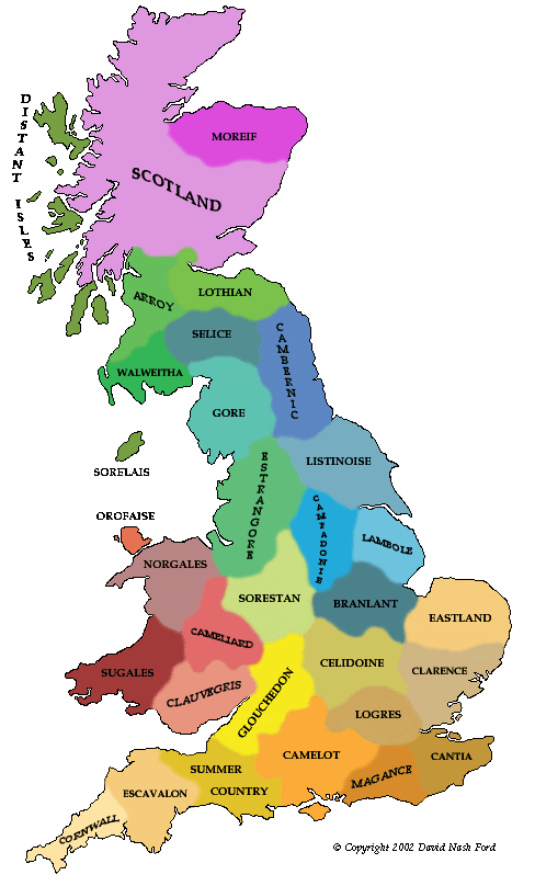 residinginpurgatory:A suggested map of the various kingdoms found in the Arthurian legend; King Arth