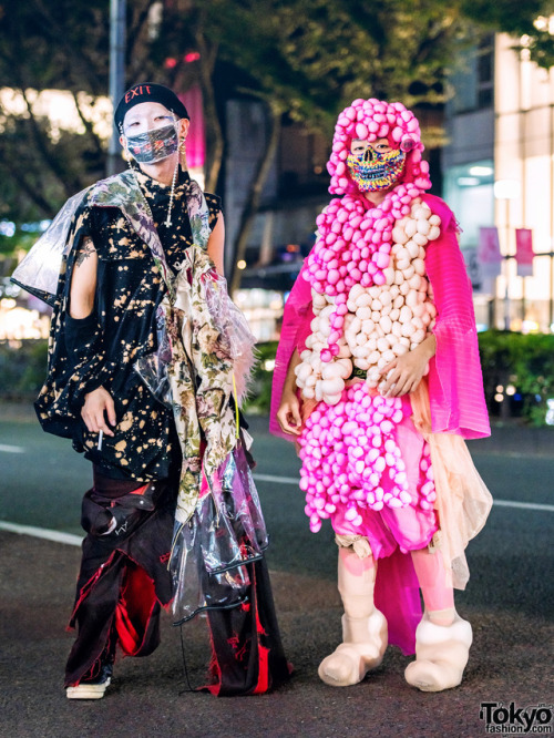 Japanese students TKM Freedom and Kanji on the street in Harajuku wearing avant-garde styles featuri