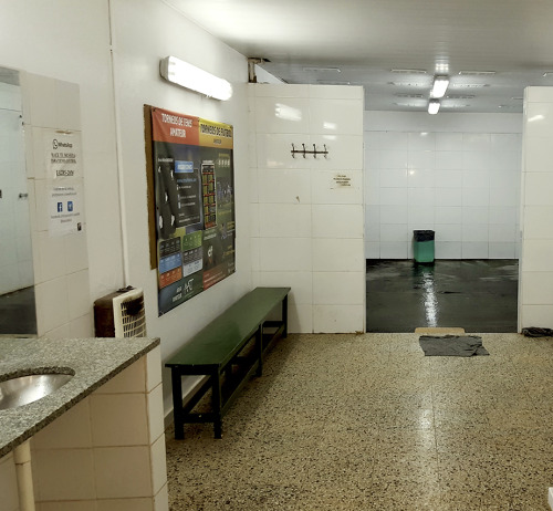 One of the men’s showers at Club Pasco Tenis a sports club and gym in Buenos Aires, Argentina.