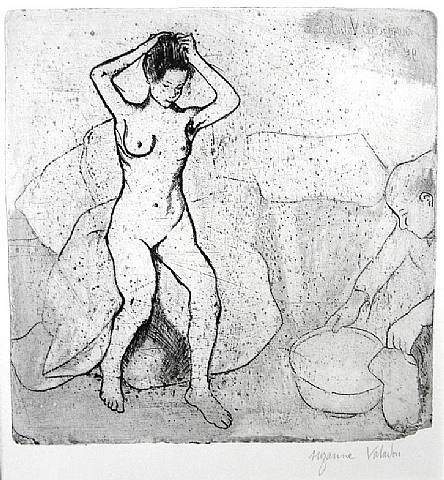 Woman Preparing for a Bath, 1895, Suzanne ValadonMedium: drypoint,paper