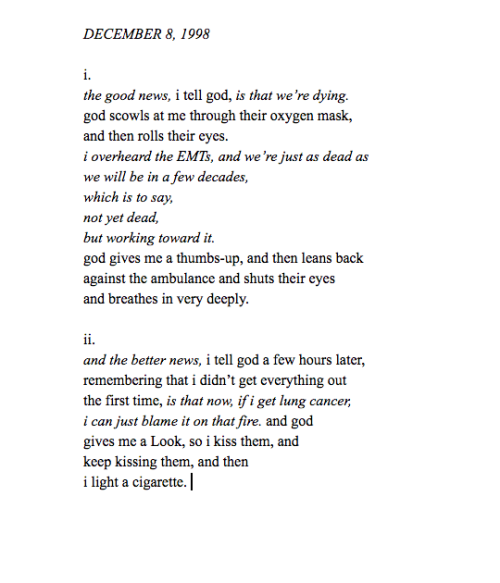 godpoem:i thought i was going to die so i decided to write a Serious Poem, which actually just ended
