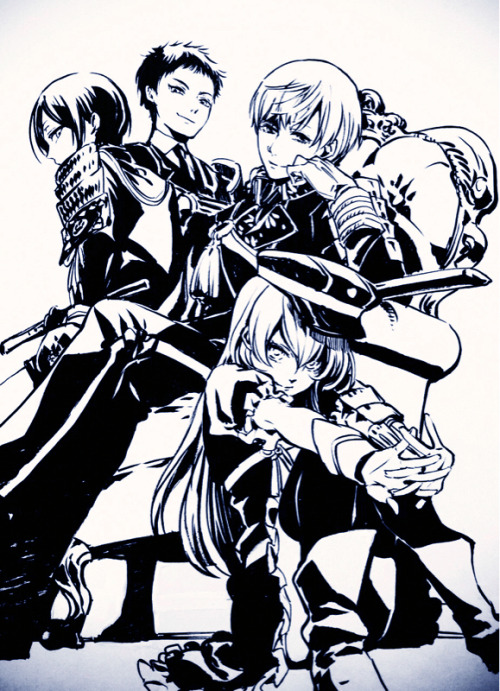 kuroshitsuji-indonesia:  Ichigo Hitofuri, Atsu Toushiro, Yagen Toushiro, and Midare Toushirou illustrated by Yana Toboso on her tuna.be: http://yanatoboso.tuna.be/20816599.html   