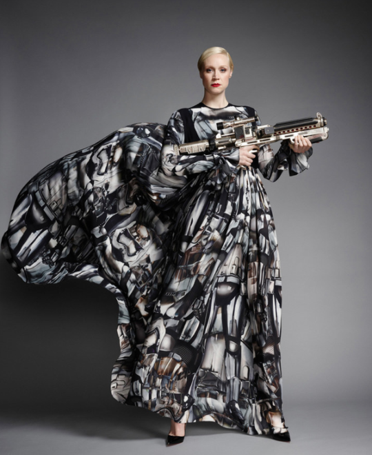 the-meta: My aesthetic is Gwendoline Christie in a flowing star wars print dress with high heels and a gun 