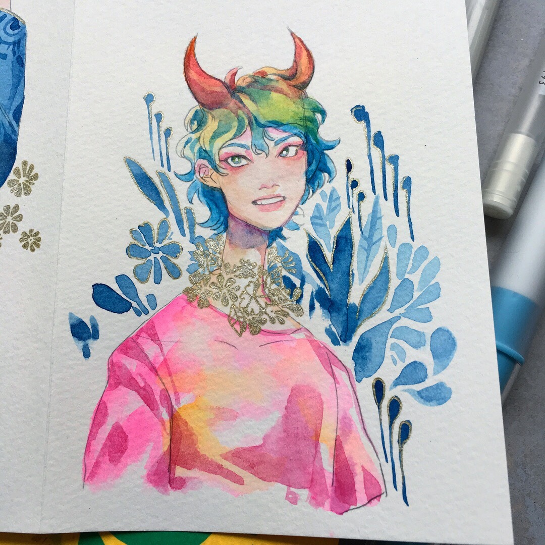 c2oh:  my digital painting style transferred over to my traditional style so now